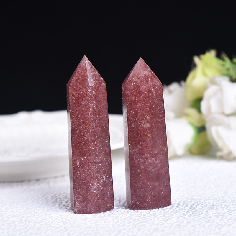 Red Strawberry Quartz Single Pointed Hexagonal Prism Beads Ornament Handmade Craved Gemstone