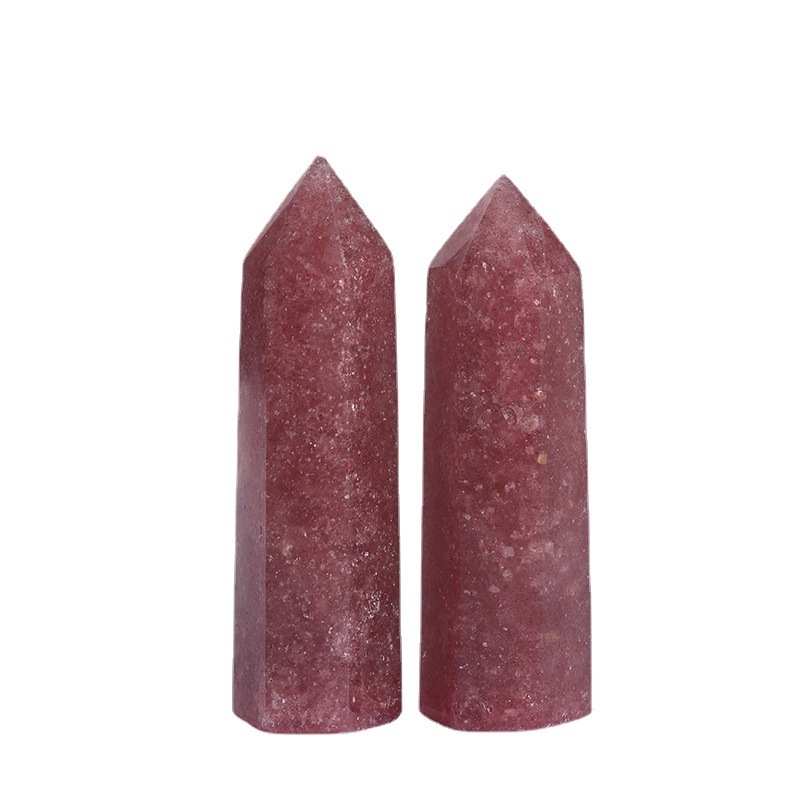 Red Strawberry Quartz Single Pointed Hexagonal Prism Beads Ornament Handmade Craved Gemstone