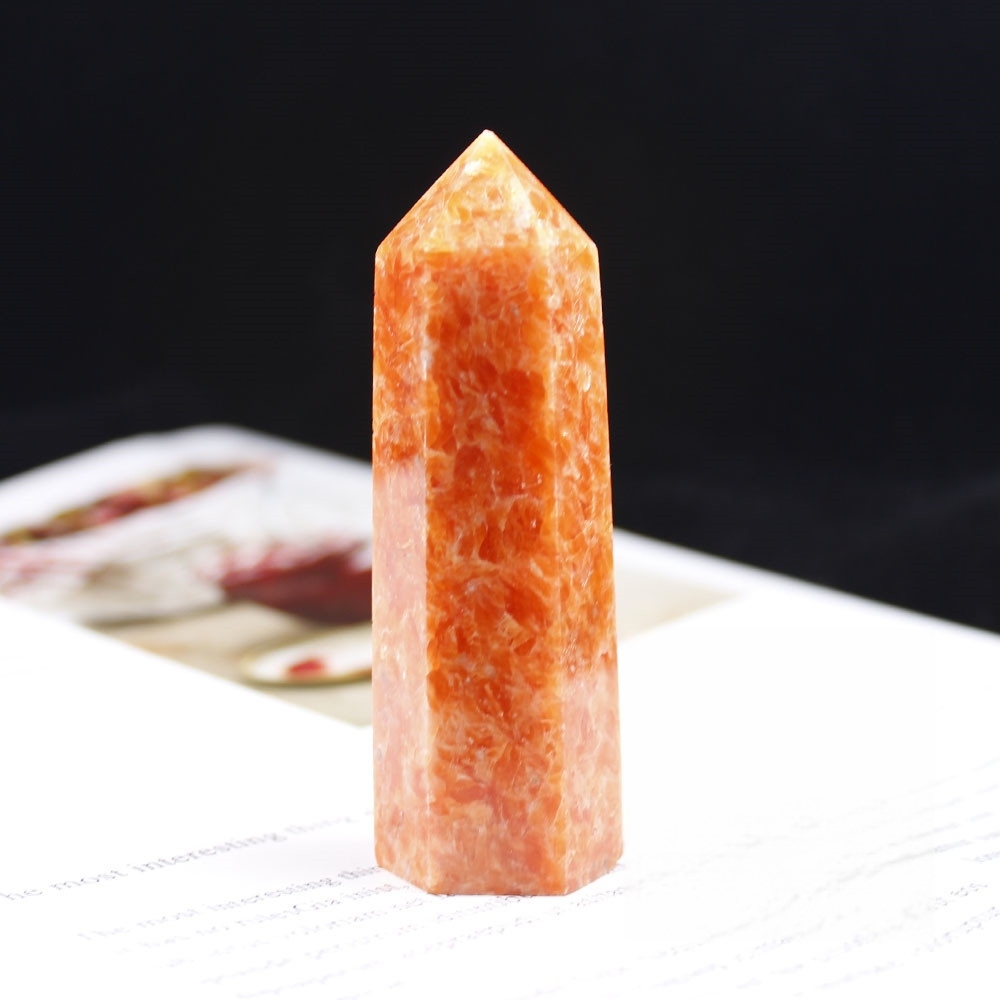 Sunstone Single Pointed Hexagonal Prism Beads Ornament Handmade Craved Gemstone