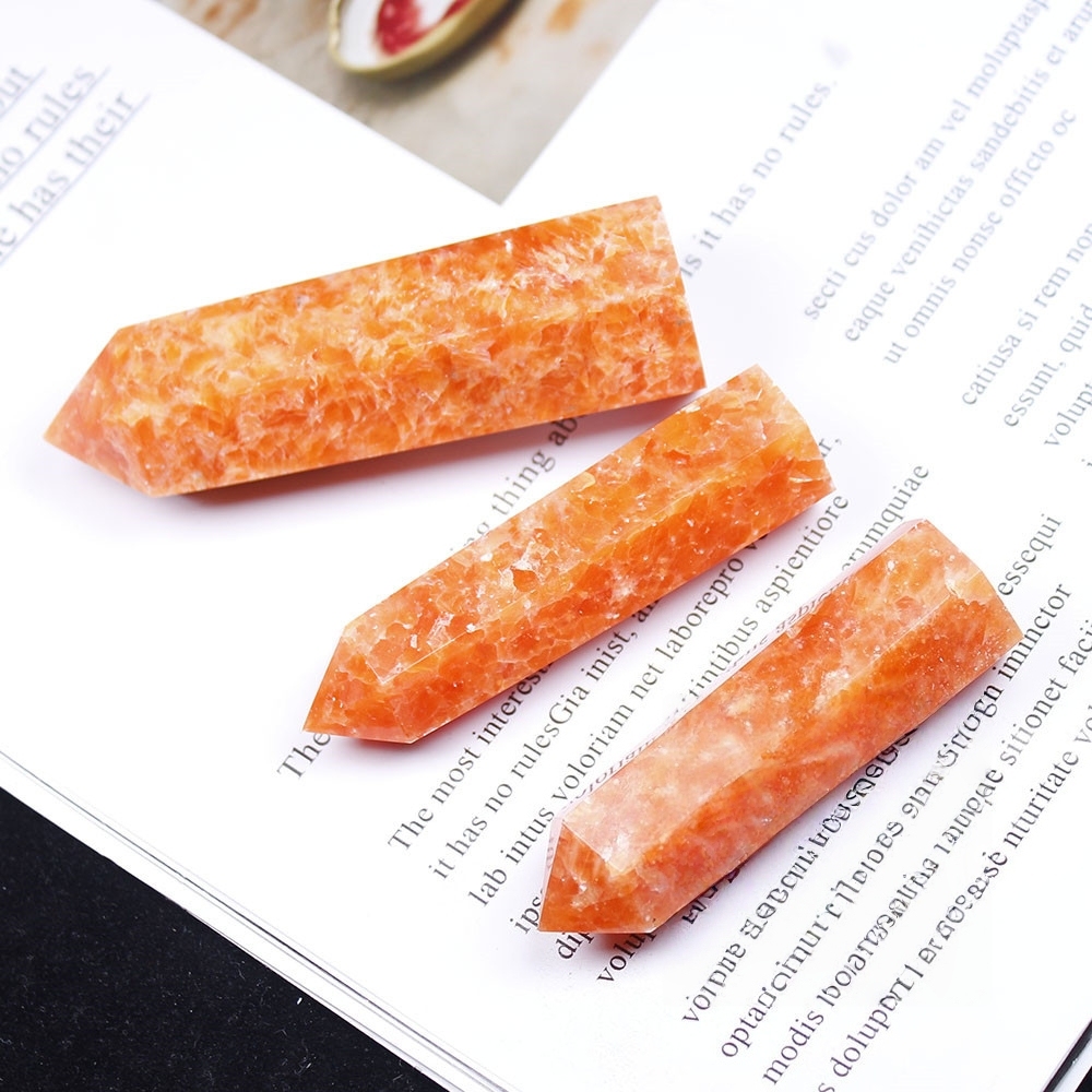 Sunstone Single Pointed Hexagonal Prism Beads Ornament Handmade Craved Gemstone