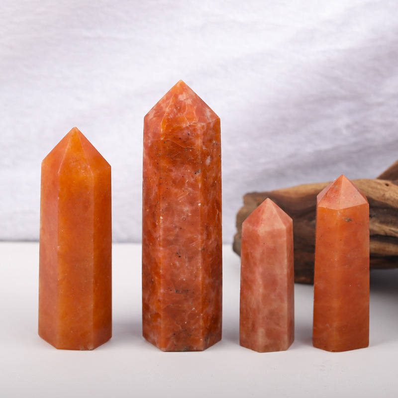 Sunstone Single Pointed Hexagonal Prism Beads Ornament Handmade Craved Gemstone