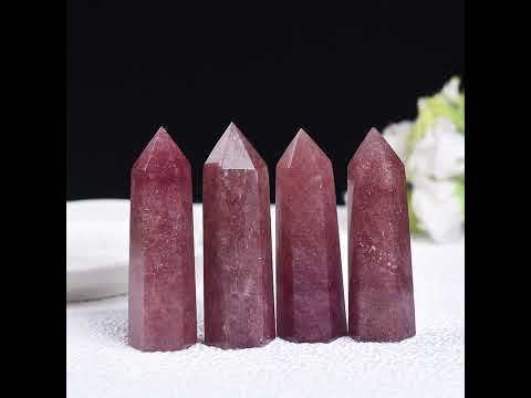 Red Strawberry Quartz Single Pointed Hexagonal Prism Beads Ornament Handmade Craved Gemstone