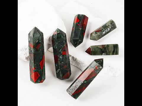 African Bloodstone  Single Pointed Hexagonal Prism Beads Ornament 206SP1492 Handmade Craved Gemstone