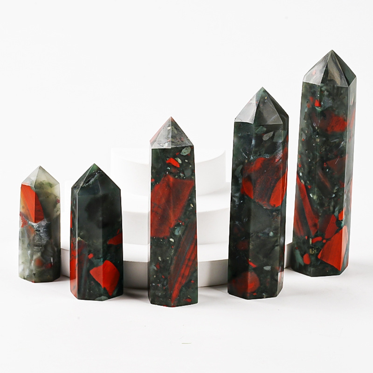 African Bloodstone  Single Pointed Hexagonal Prism Beads Ornament 206SP1492 Handmade Craved Gemstone