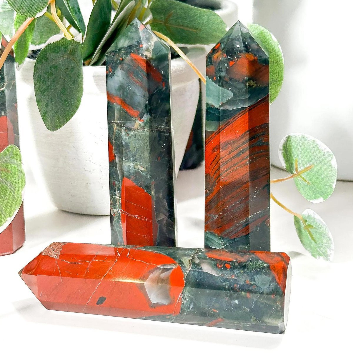 African Bloodstone  Single Pointed Hexagonal Prism Beads Ornament 206SP1492 Handmade Craved Gemstone