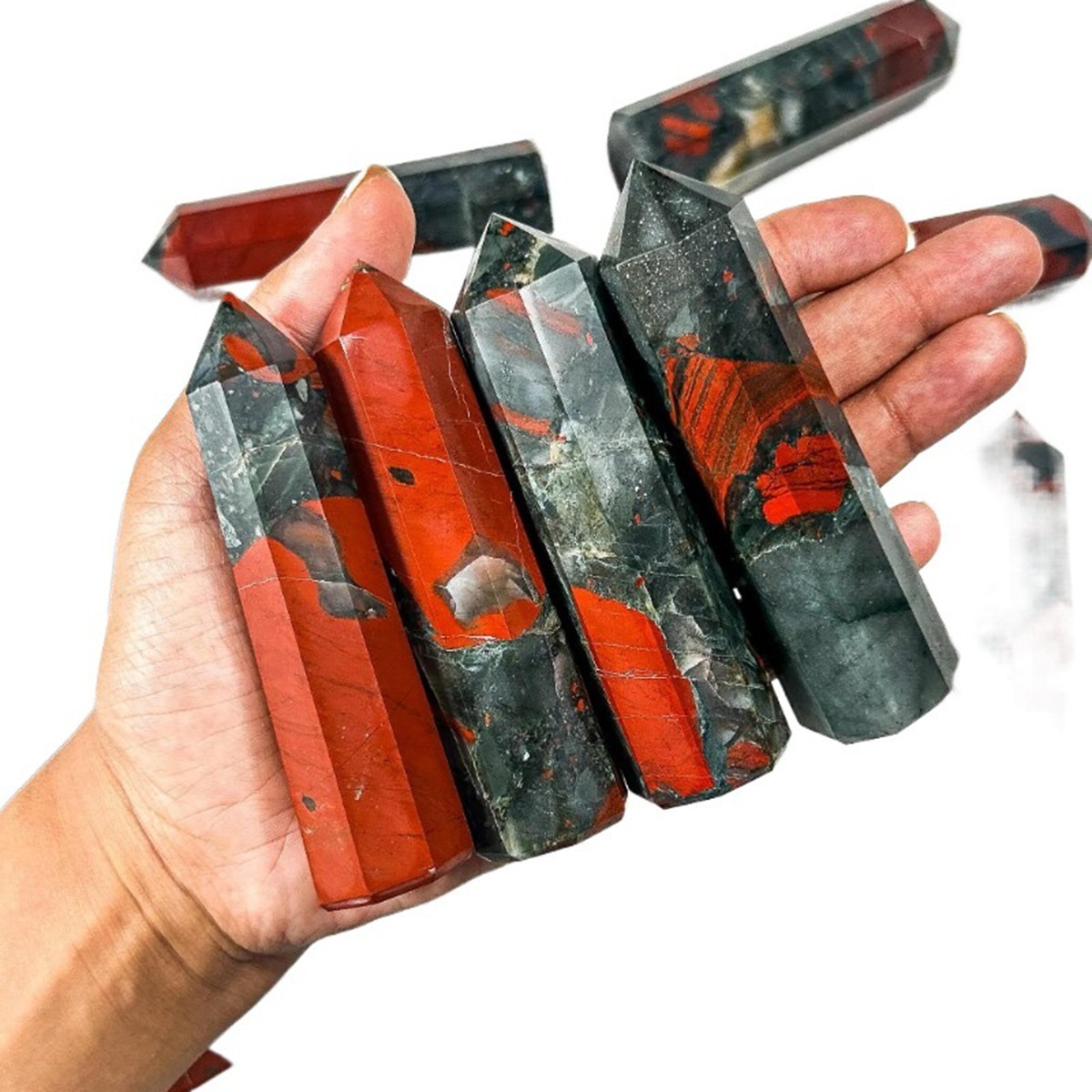 African Bloodstone  Single Pointed Hexagonal Prism Beads Ornament 206SP1492 Handmade Craved Gemstone