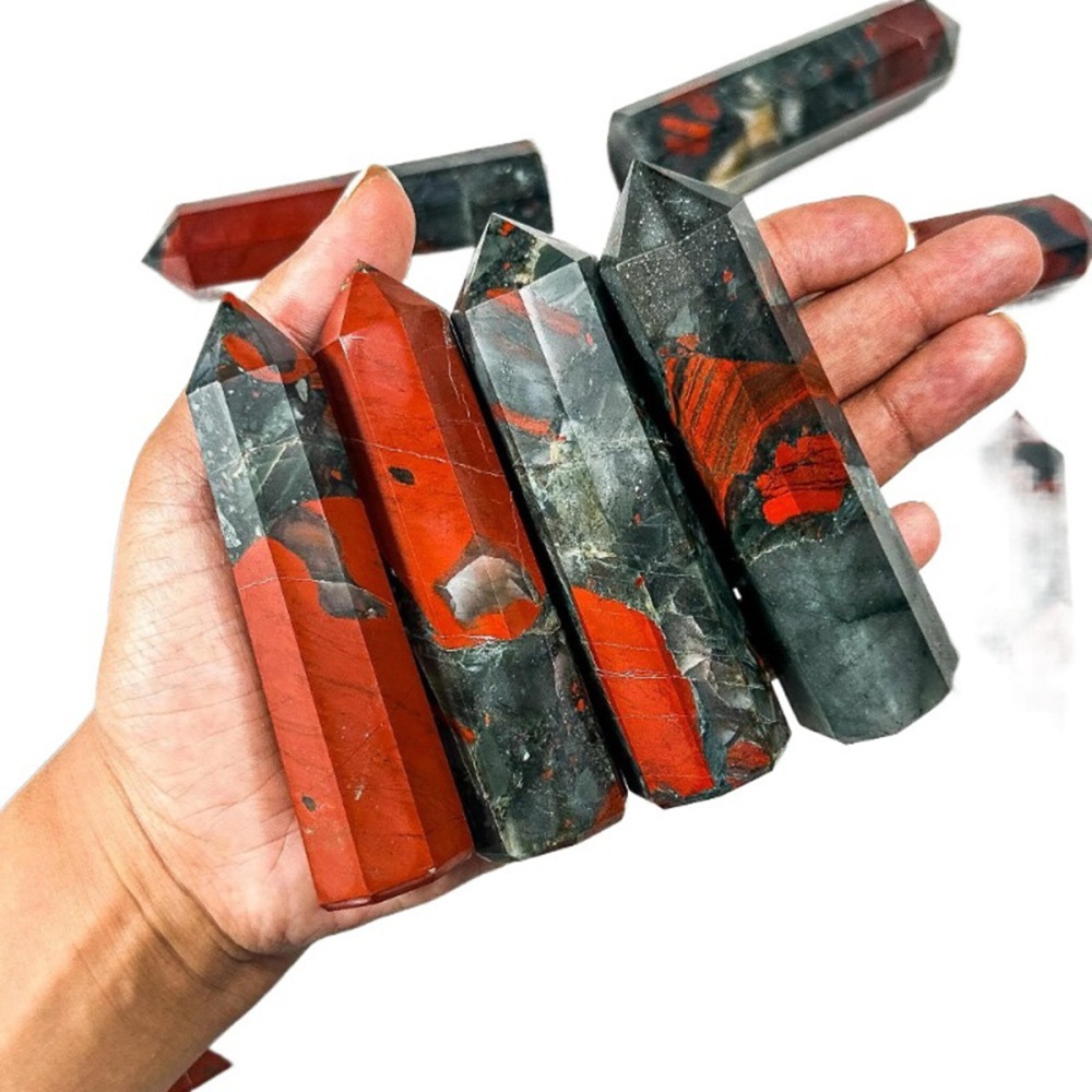 African Bloodstone  Single Pointed Hexagonal Prism Beads Ornament 206SP1492 Handmade Craved Gemstone