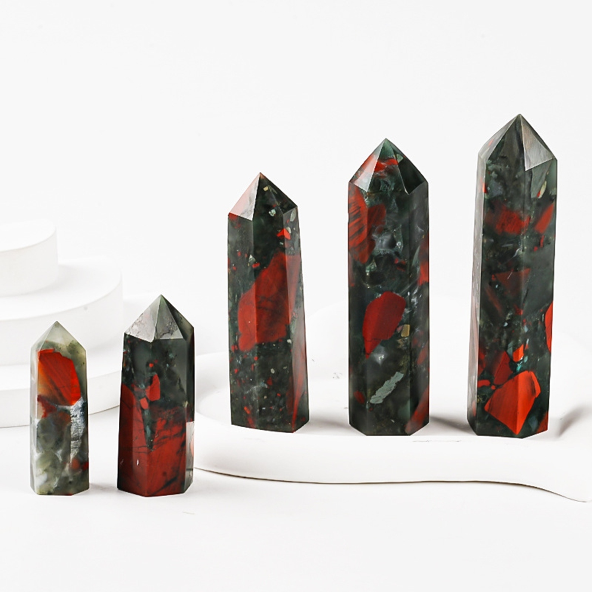 African Bloodstone  Single Pointed Hexagonal Prism Beads Ornament 206SP1492 Handmade Craved Gemstone