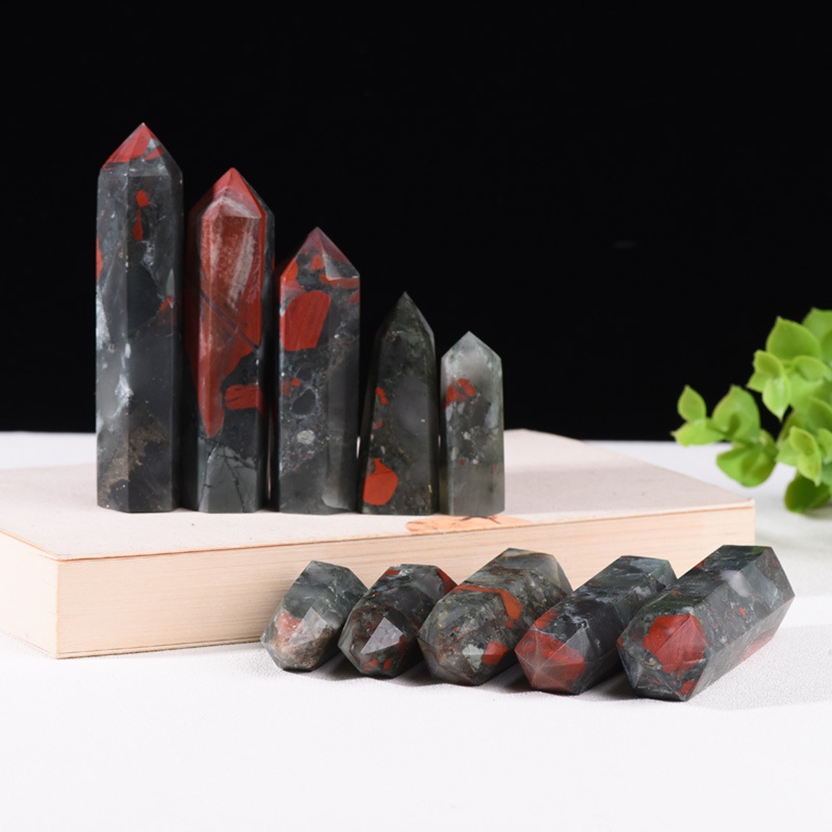 African Bloodstone  Single Pointed Hexagonal Prism Beads Ornament 206SP1492 Handmade Craved Gemstone