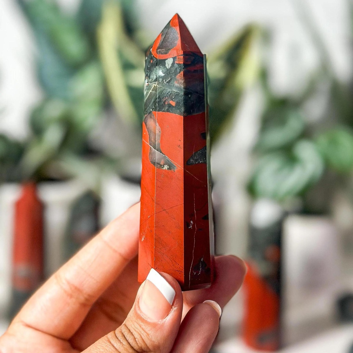 African Bloodstone  Single Pointed Hexagonal Prism Beads Ornament 206SP1492 Handmade Craved Gemstone
