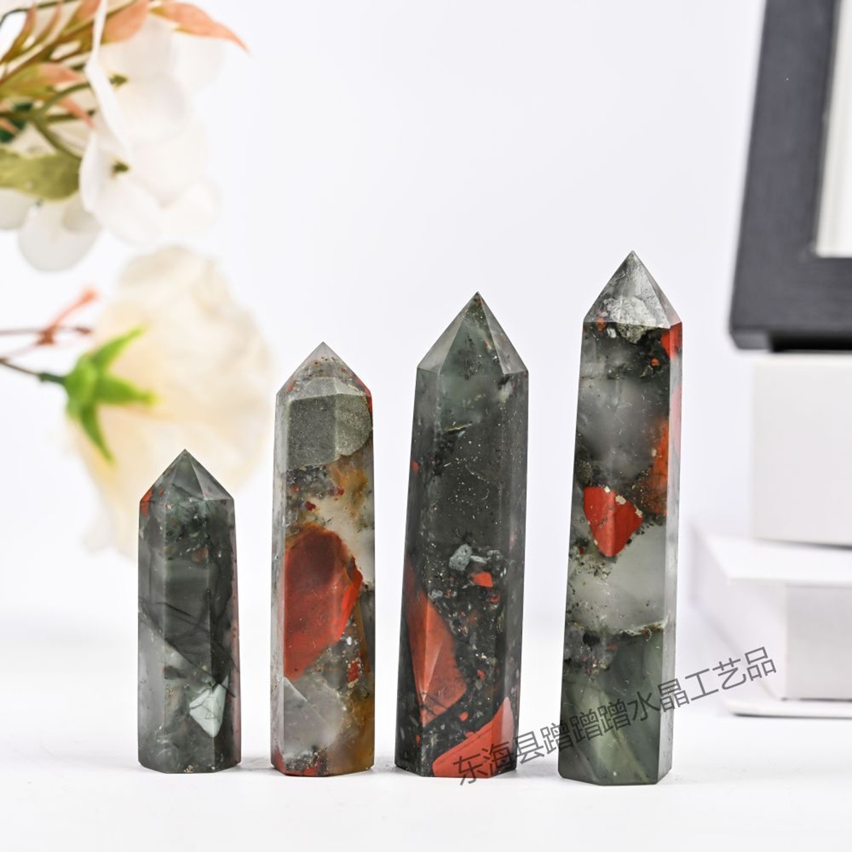 African Bloodstone  Single Pointed Hexagonal Prism Beads Ornament 206SP1492 Handmade Craved Gemstone
