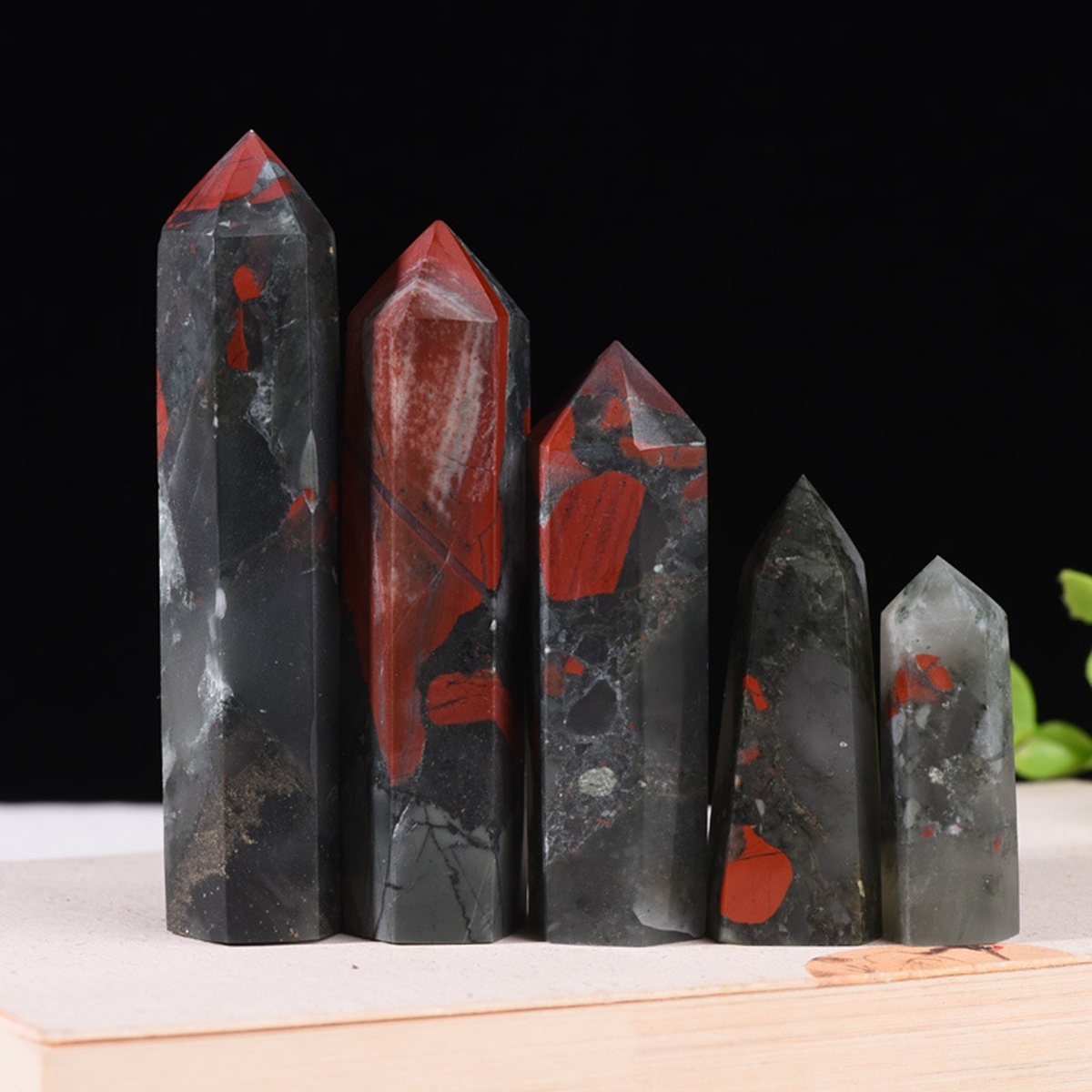 African Bloodstone  Single Pointed Hexagonal Prism Beads Ornament 206SP1492 Handmade Craved Gemstone