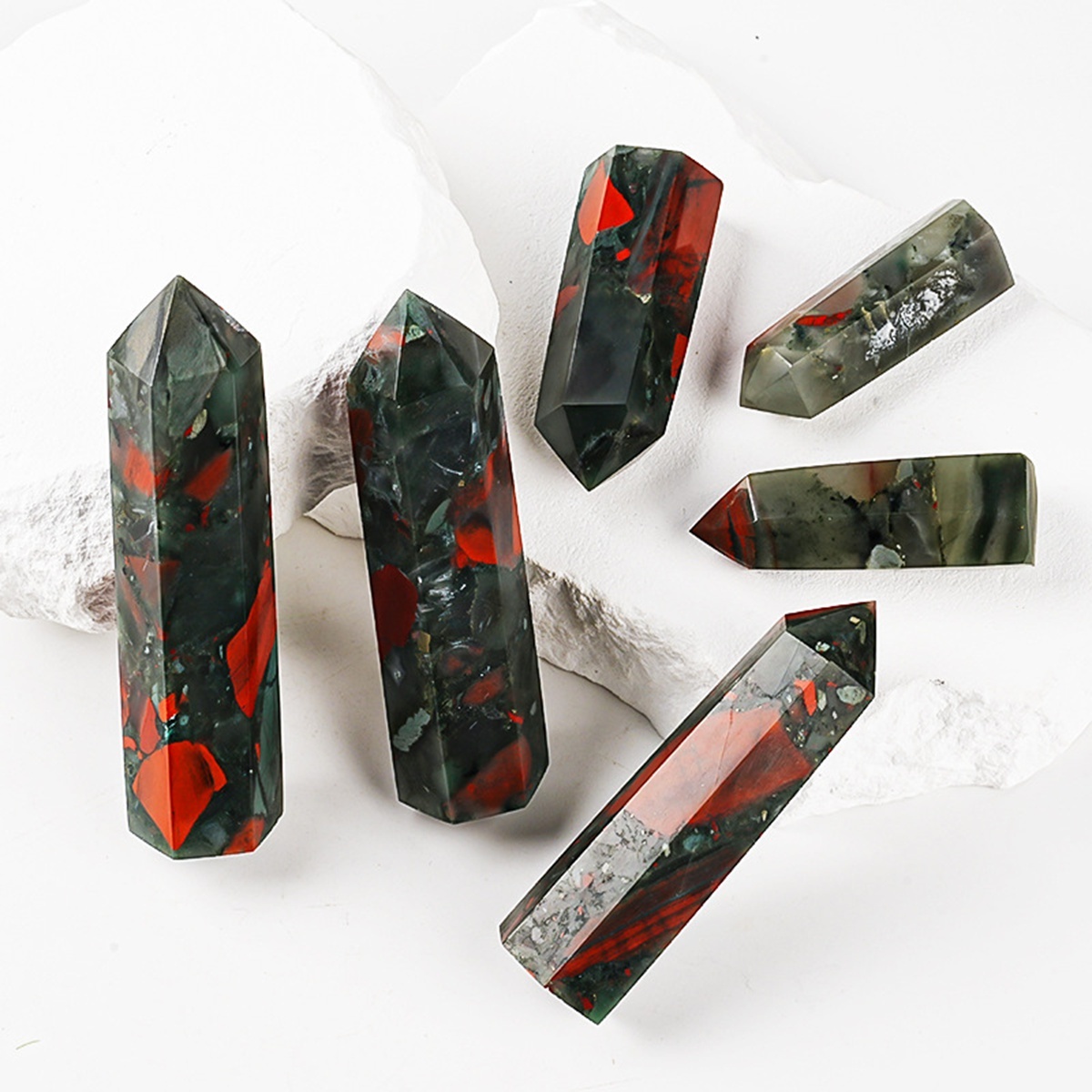 African Bloodstone  Single Pointed Hexagonal Prism Beads Ornament 206SP1492 Handmade Craved Gemstone
