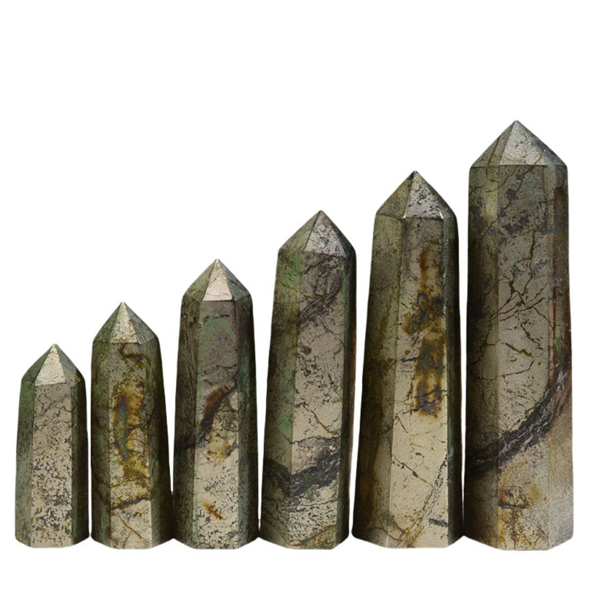 Pyrite  Single Pointed Hexagonal Prism Beads Ornament 206SP1492 Handmade Craved Gemstone