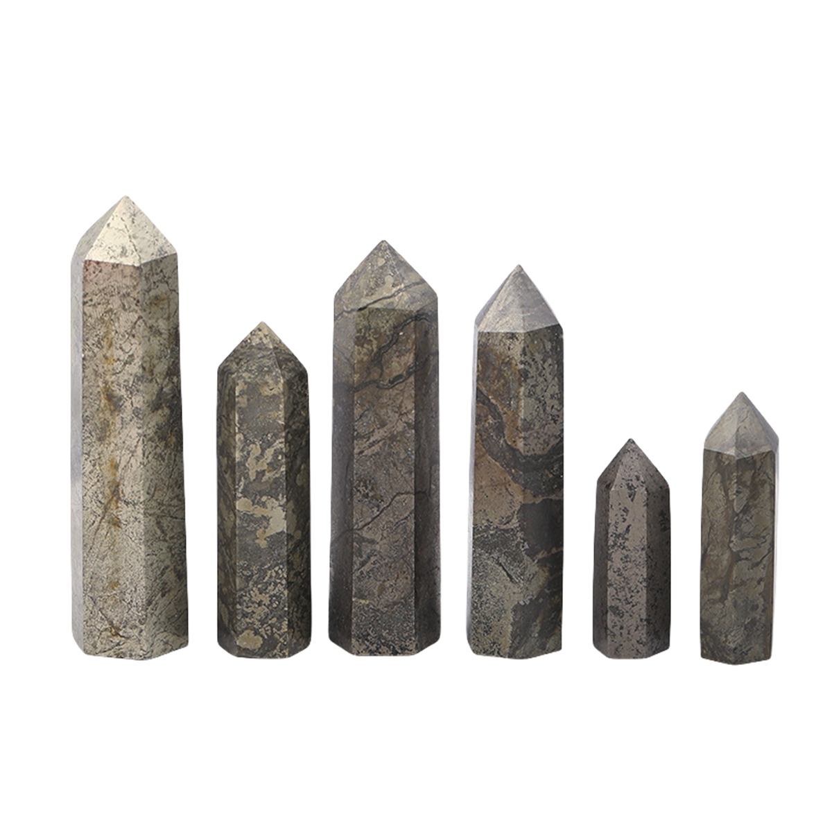 Pyrite  Single Pointed Hexagonal Prism Beads Ornament 206SP1492 Handmade Craved Gemstone
