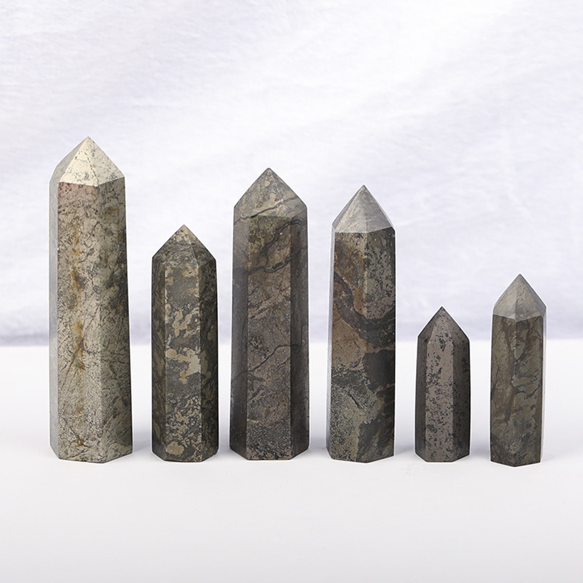 Pyrite  Single Pointed Hexagonal Prism Beads Ornament 206SP1492 Handmade Craved Gemstone