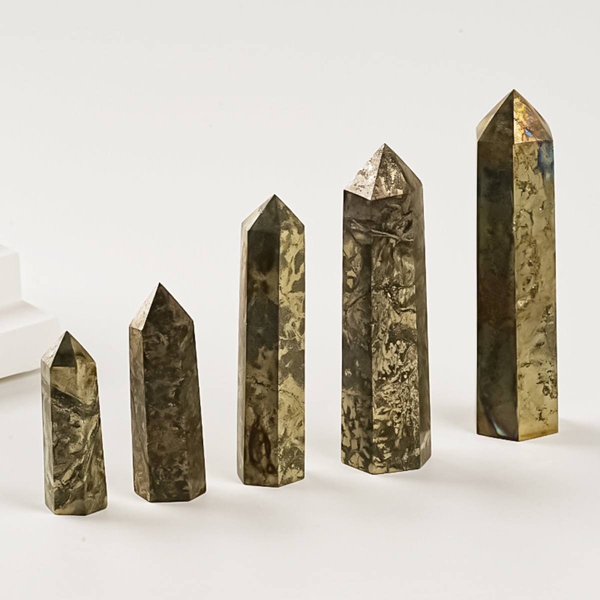 Pyrite  Single Pointed Hexagonal Prism Beads Ornament 206SP1492 Handmade Craved Gemstone