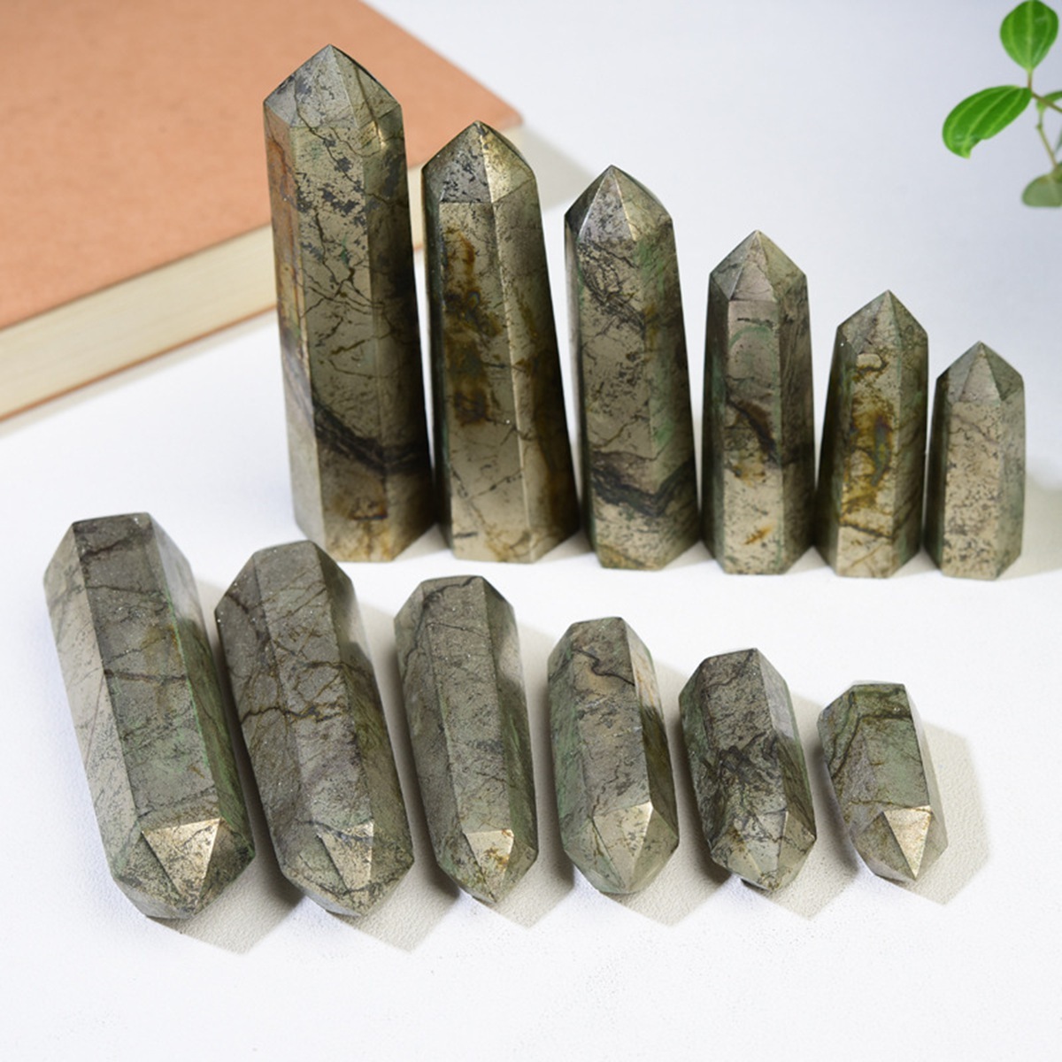 Pyrite  Single Pointed Hexagonal Prism Beads Ornament 206SP1492 Handmade Craved Gemstone