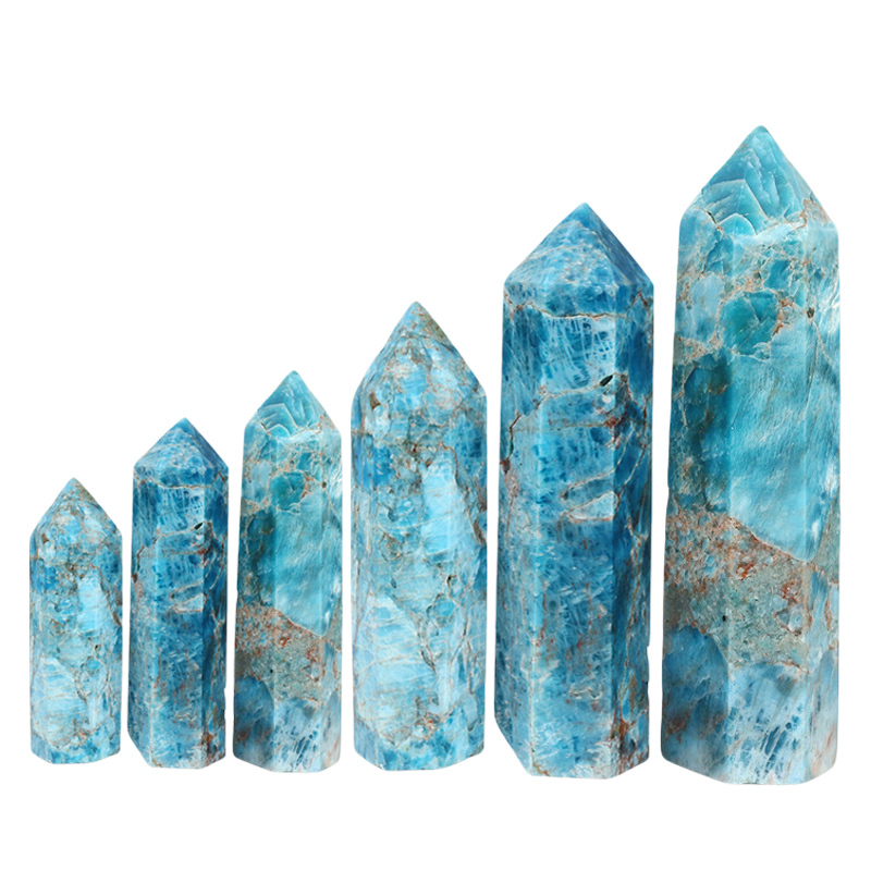 Blue Apatite Single Pointed Hexagonal Prism Beads Ornament 206SP1492 Handmade Craved Gemstone
