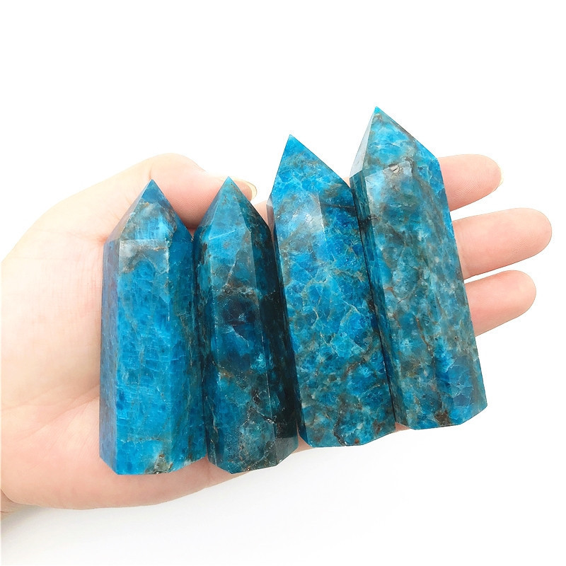 Blue Apatite Single Pointed Hexagonal Prism Beads Ornament 206SP1492 Handmade Craved Gemstone