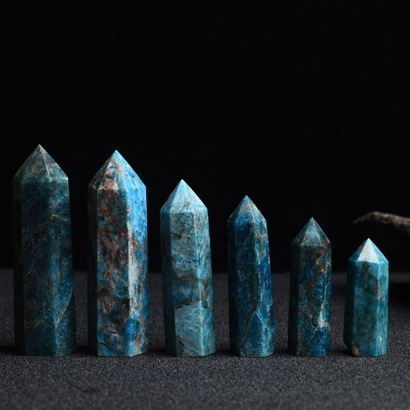 Blue Apatite Single Pointed Hexagonal Prism Beads Ornament 206SP1492 Handmade Craved Gemstone
