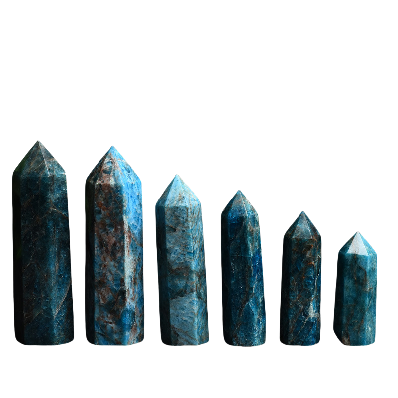 Blue Apatite Single Pointed Hexagonal Prism Beads Ornament 206SP1492 Handmade Craved Gemstone