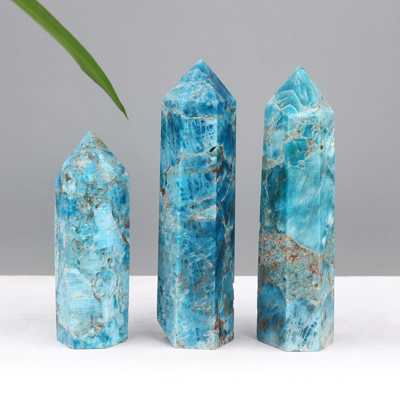 Blue Apatite Single Pointed Hexagonal Prism Beads Ornament 206SP1492 Handmade Craved Gemstone