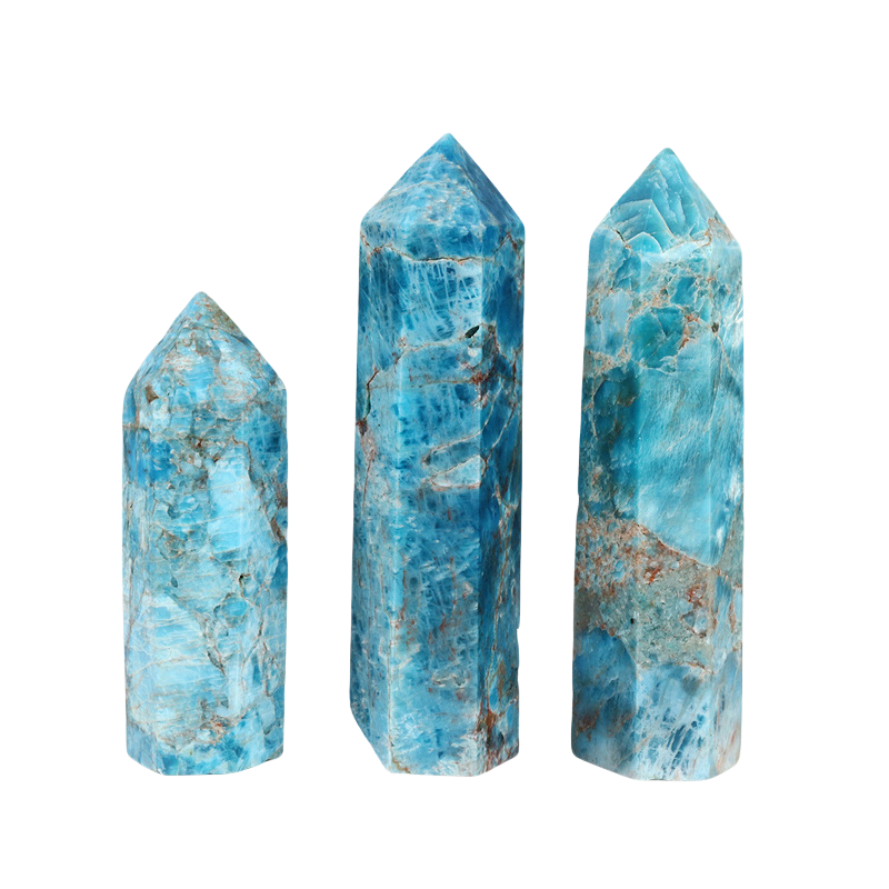 Blue Apatite Single Pointed Hexagonal Prism Beads Ornament 206SP1492 Handmade Craved Gemstone