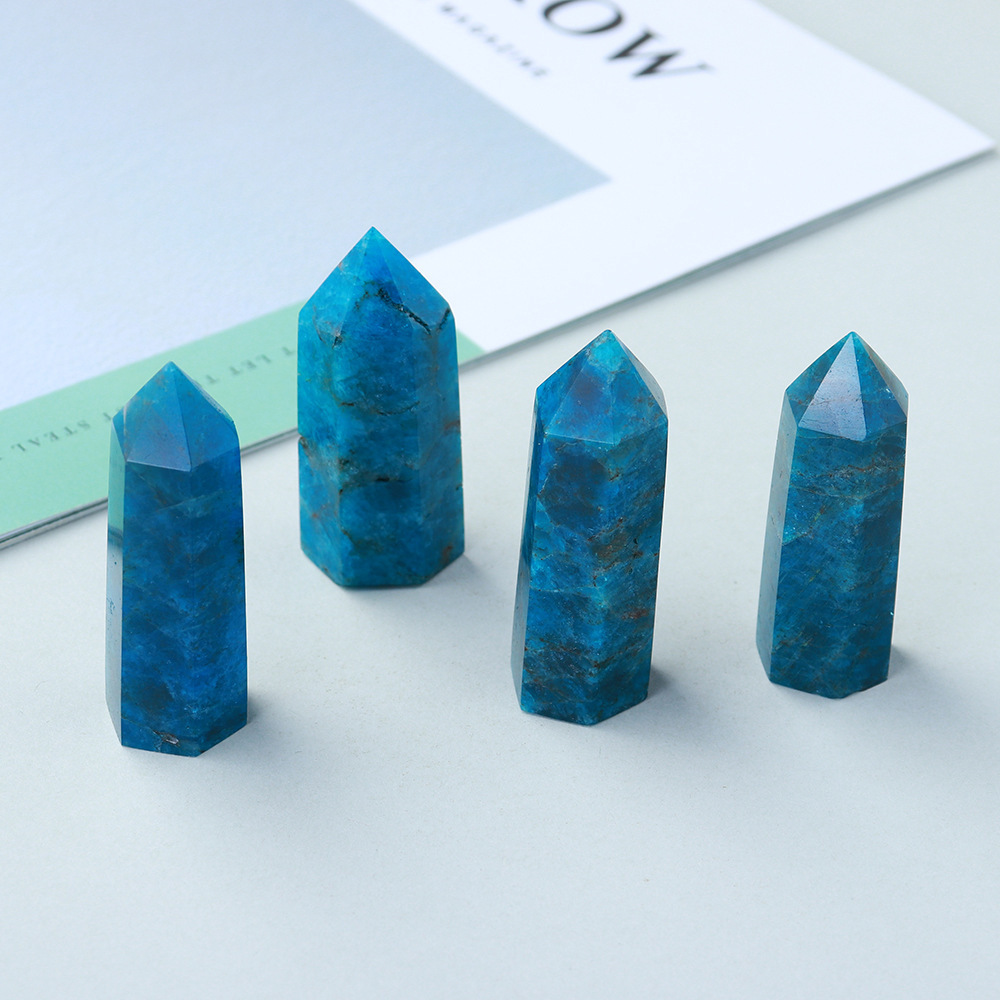 Blue Apatite Single Pointed Hexagonal Prism Beads Ornament 206SP1492 Handmade Craved Gemstone