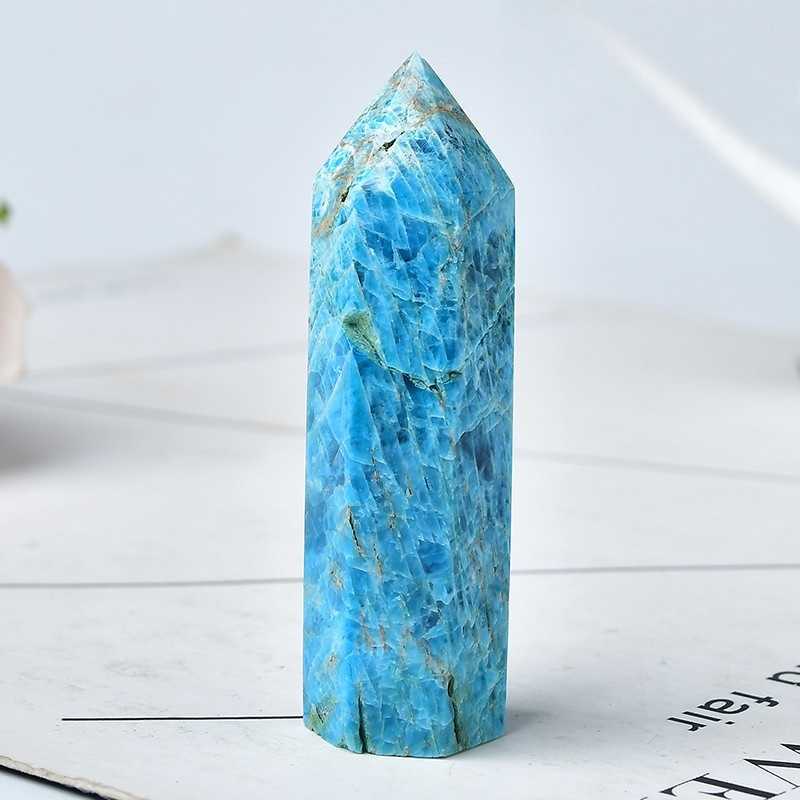Blue Apatite Single Pointed Hexagonal Prism Beads Ornament 206SP1492 Handmade Craved Gemstone