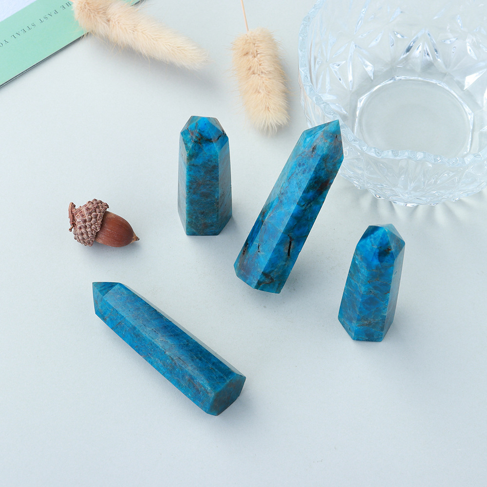 Blue Apatite Single Pointed Hexagonal Prism Beads Ornament 206SP1492 Handmade Craved Gemstone