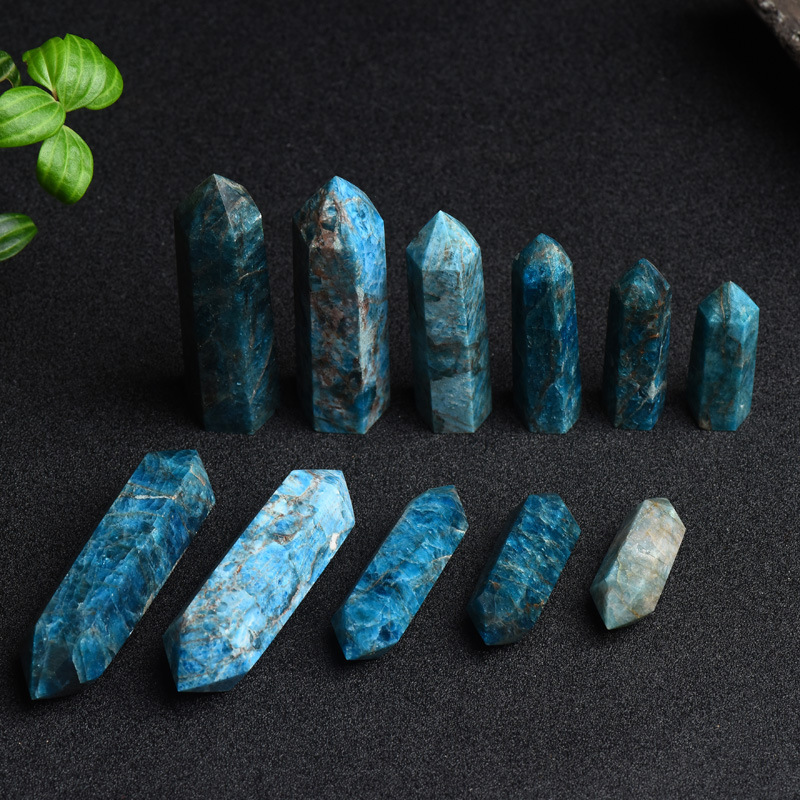 Blue Apatite Single Pointed Hexagonal Prism Beads Ornament Handmade Craved Gemstone