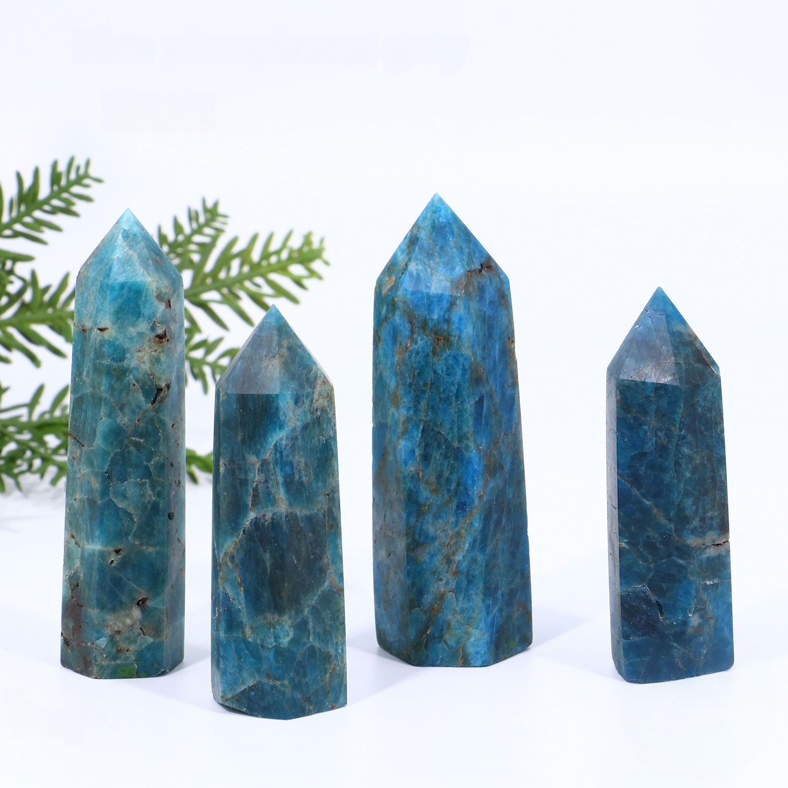 Blue Apatite Single Pointed Hexagonal Prism Beads Ornament 206SP1492 Handmade Craved Gemstone