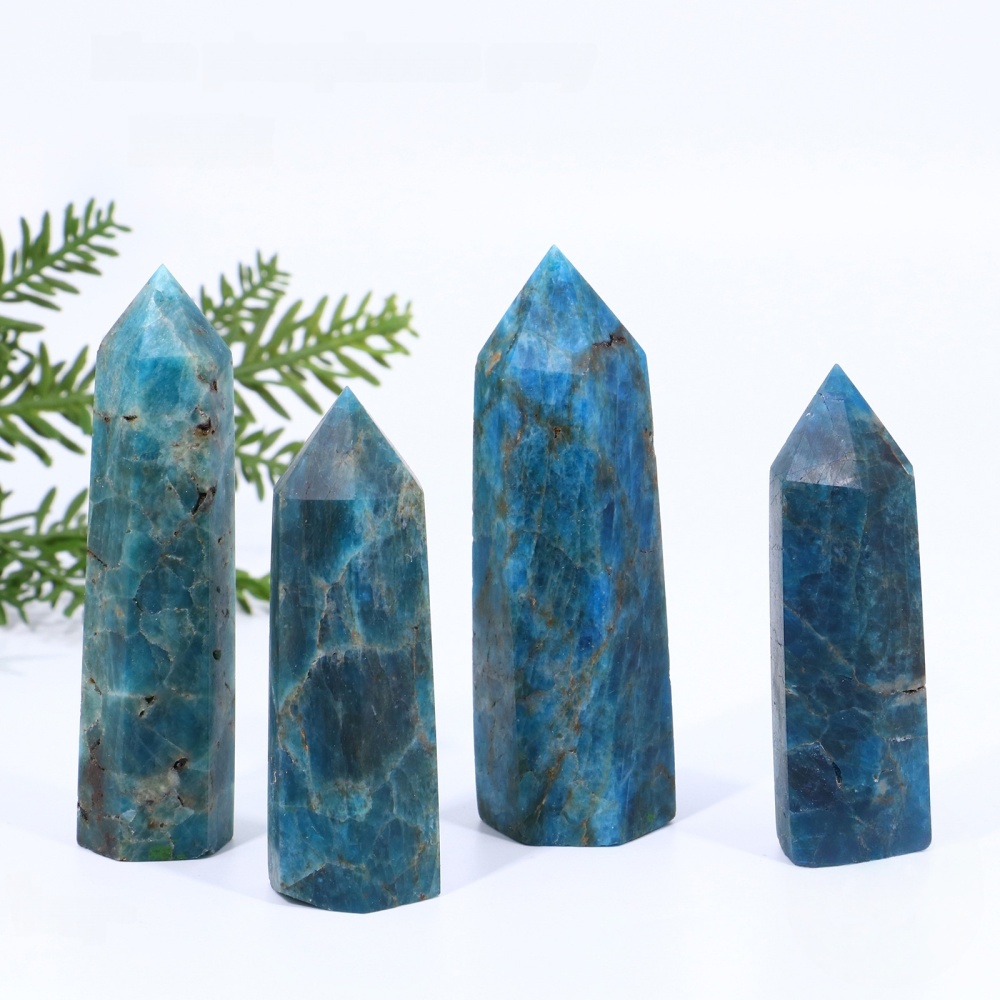 Blue Apatite Single Pointed Hexagonal Prism Beads Ornament 206SP1492 Handmade Craved Gemstone