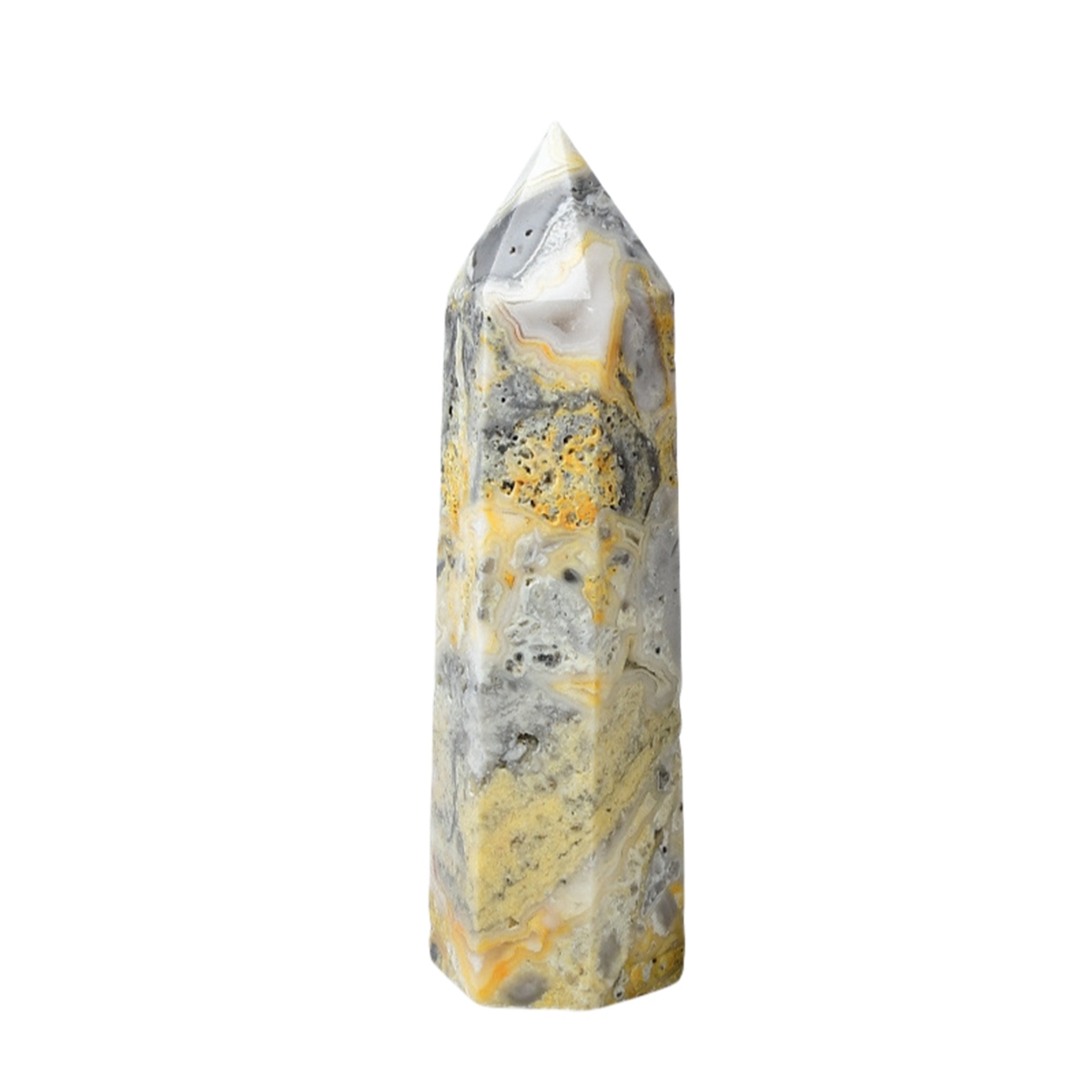 Crazy Agate Single Pointed Hexagonal Prism Beads Ornament 206SP1492 Handmade Craved Gemstone