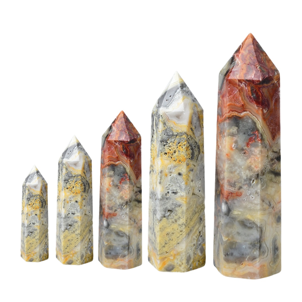 Crazy Agate Single Pointed Hexagonal Prism Beads Ornament 206SP1492 Handmade Craved Gemstone