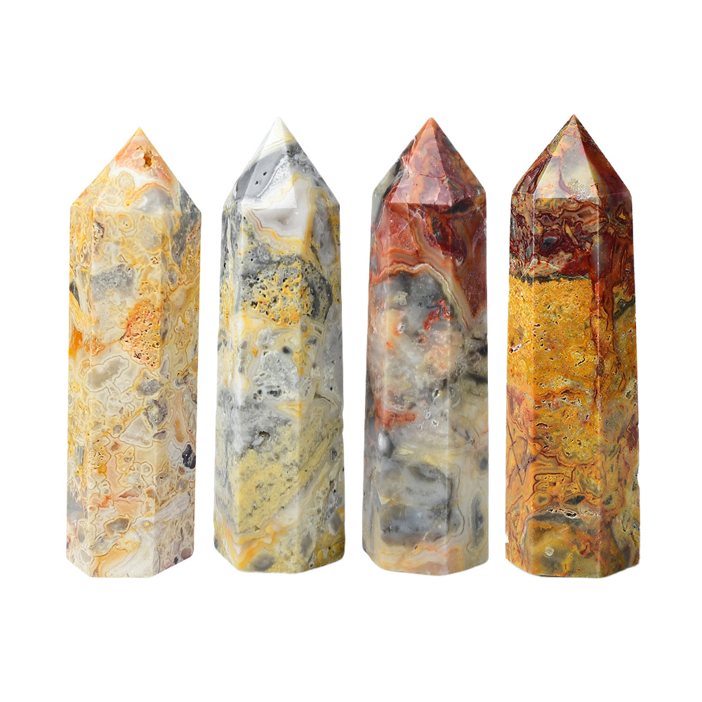 Crazy Agate Single Pointed Hexagonal Prism Beads Ornament 206SP1492 Handmade Craved Gemstone