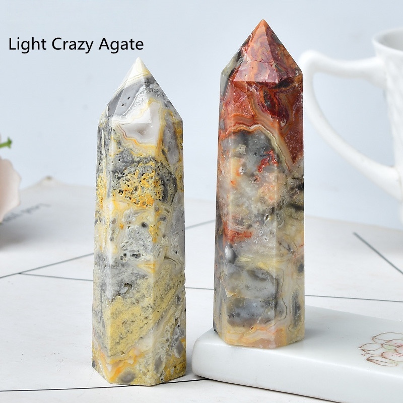 Crazy Agate Single Pointed Hexagonal Prism Beads Ornament 206SP1492 Handmade Craved Gemstone