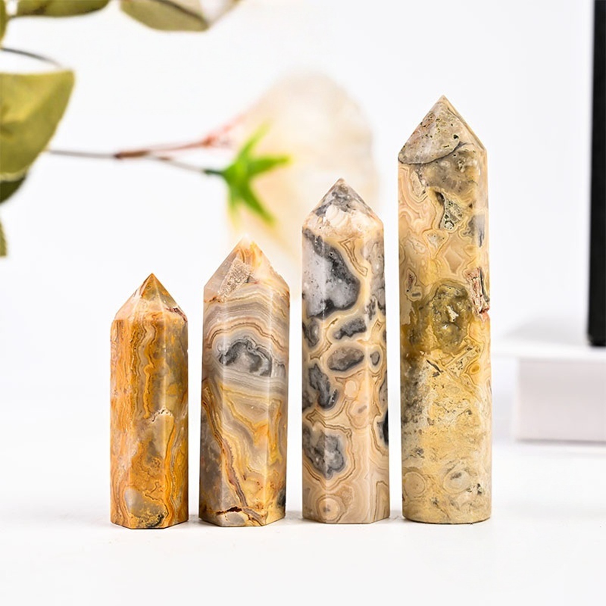Crazy Agate Single Pointed Hexagonal Prism Beads Ornament 206SP1492 Handmade Craved Gemstone