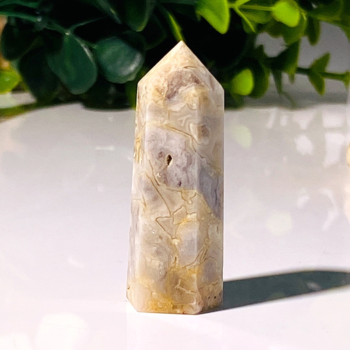 Crazy Agate Single Pointed Hexagonal Prism Beads Ornament 206SP1492 Handmade Craved Gemstone