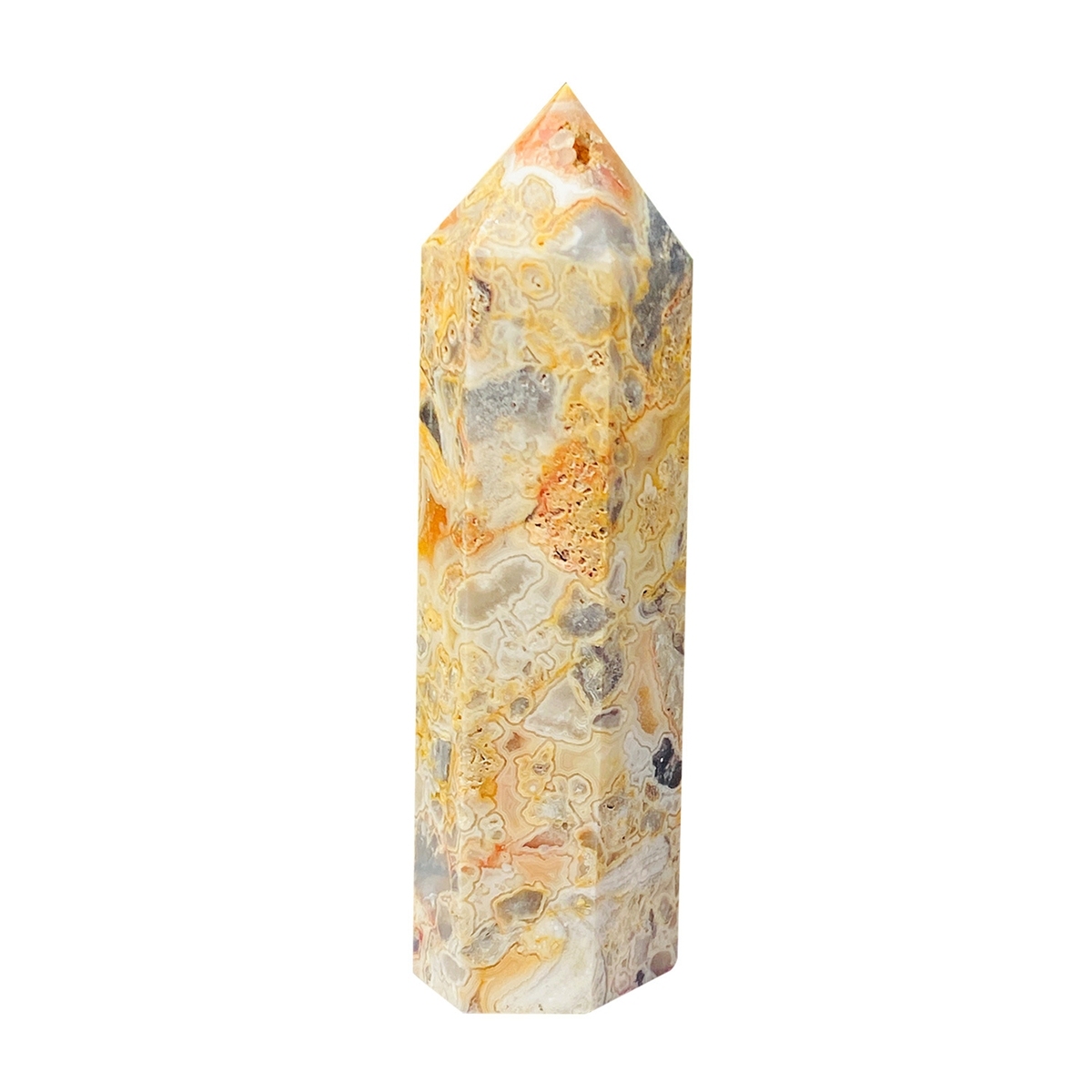 Crazy Agate Single Pointed Hexagonal Prism Beads Ornament 206SP1492 Handmade Craved Gemstone