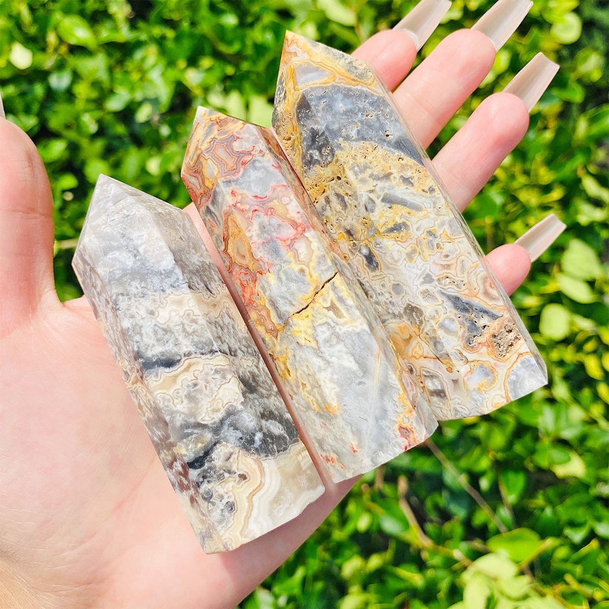 Crazy Agate Single Pointed Hexagonal Prism Beads Ornament 206SP1492 Handmade Craved Gemstone