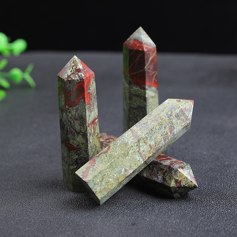 Dragon Blood Stone  Single Pointed Hexagonal Prism Beads Ornament 206SP1492 Handmade Craved Gemstone