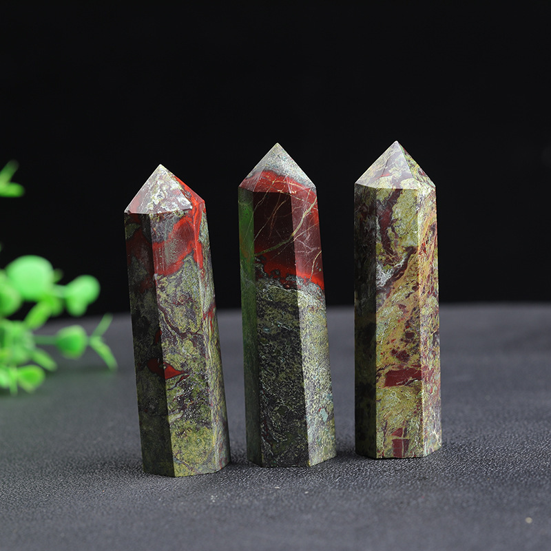 Dragon Blood Stone  Single Pointed Hexagonal Prism Beads Ornament 206SP1492 Handmade Craved Gemstone
