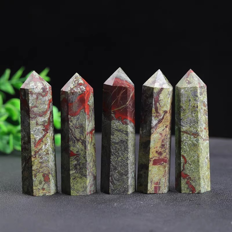 Dragon Blood Stone  Single Pointed Hexagonal Prism Beads Ornament 206SP1492 Handmade Craved Gemstone