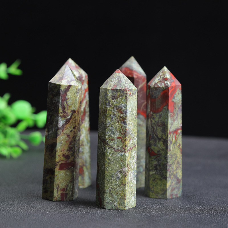 Dragon Blood Stone  Single Pointed Hexagonal Prism Beads Ornament 206SP1492 Handmade Craved Gemstone