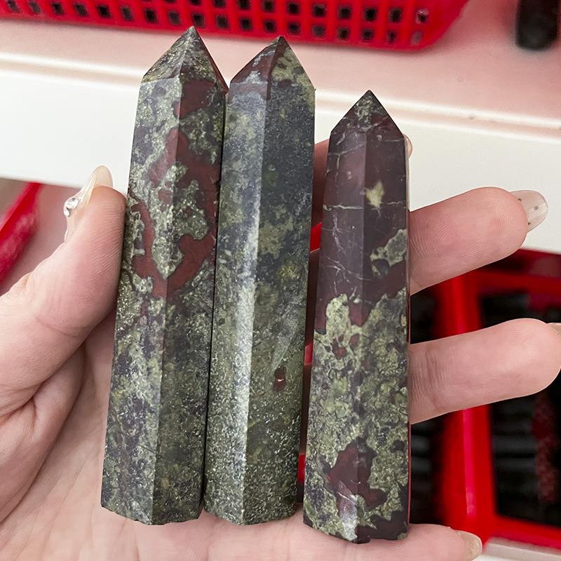 Dragon Blood Stone  Single Pointed Hexagonal Prism Beads Ornament 206SP1492 Handmade Craved Gemstone