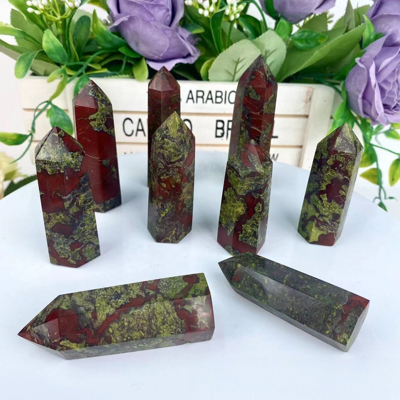 Dragon Blood Stone  Single Pointed Hexagonal Prism Beads Ornament 206SP1492 Handmade Craved Gemstone