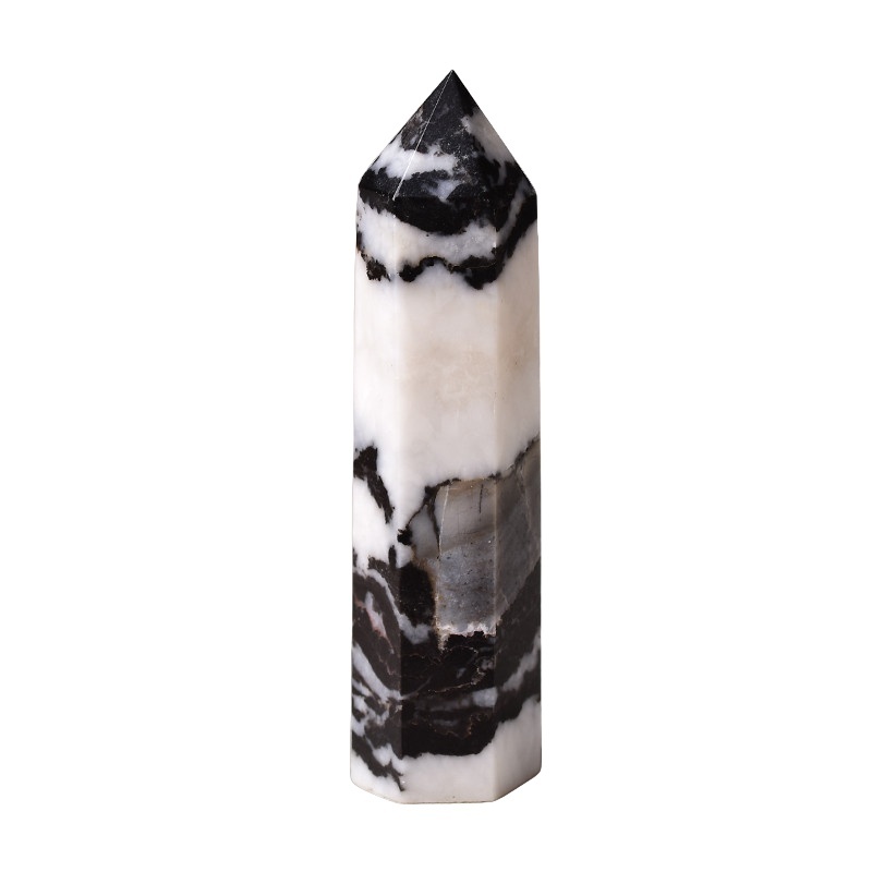 Black Zebra Jasper Single Pointed Hexagonal Prism Beads Ornament 206SP1492 Handmade Craved Gemstone