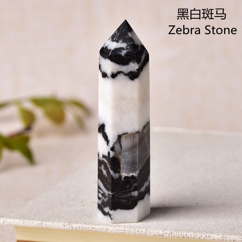 Black Zebra Jasper Single Pointed Hexagonal Prism Beads Ornament 206SP1492 Handmade Craved Gemstone